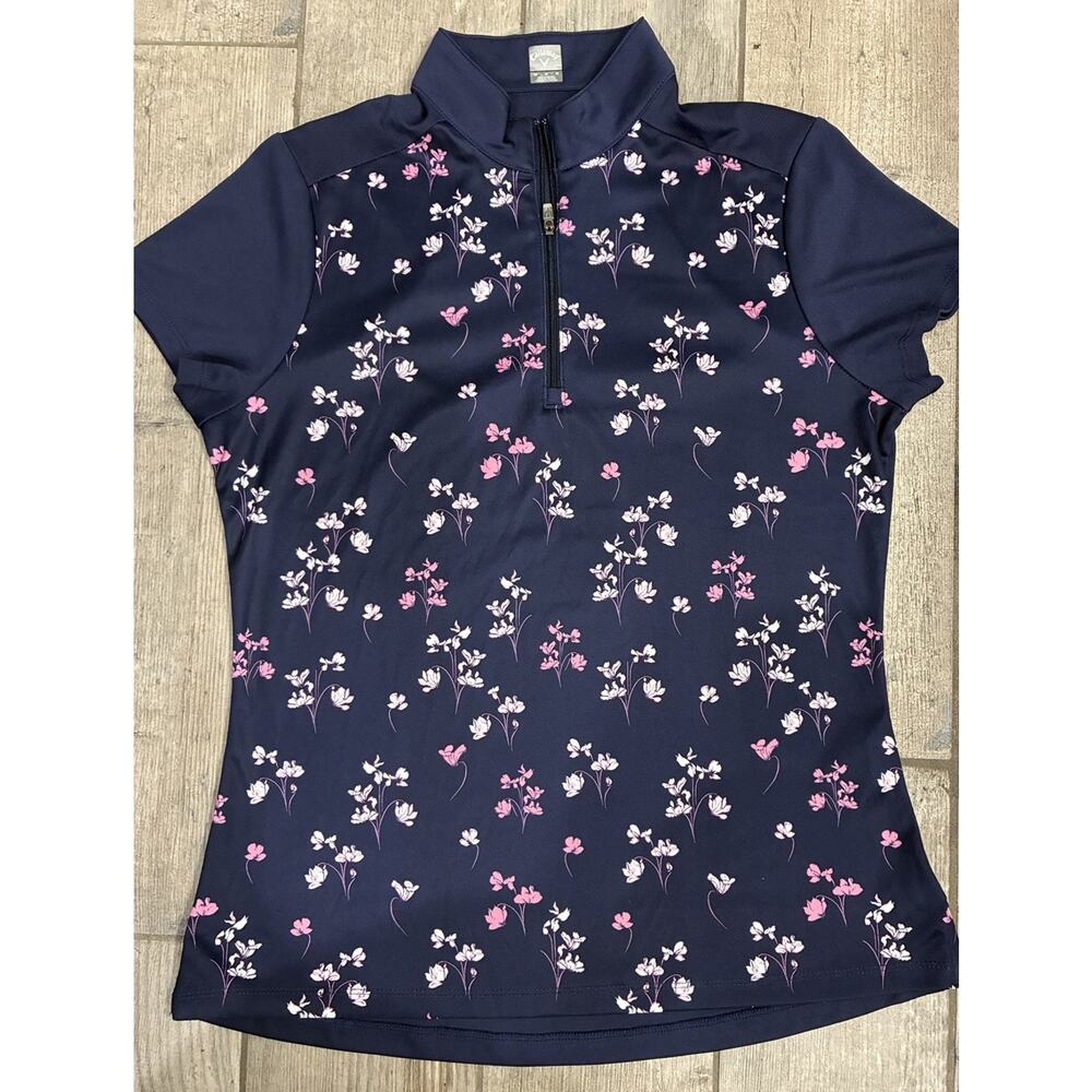 Callaway Golf Opti-Dri Floral Print Short Sleeve Polo Navy/Pink Size Medium